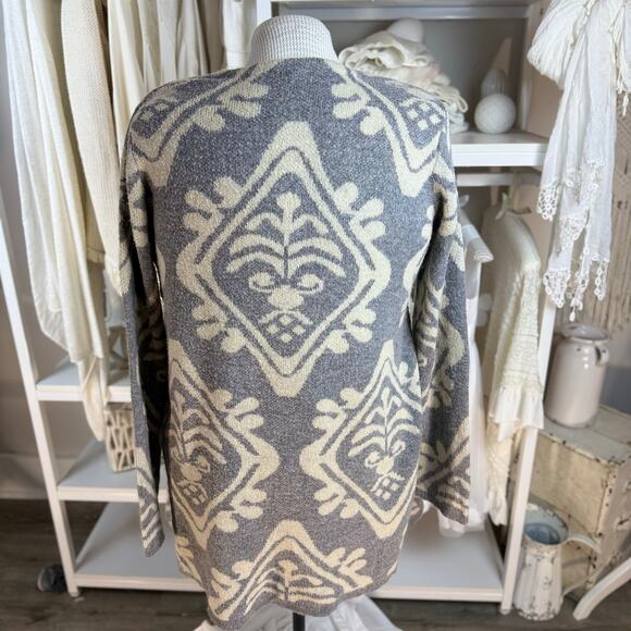 Anthropologie Hannah size XL, gray damask tan open cardigan lagenlook boho #4370 - Picture 4 of 10